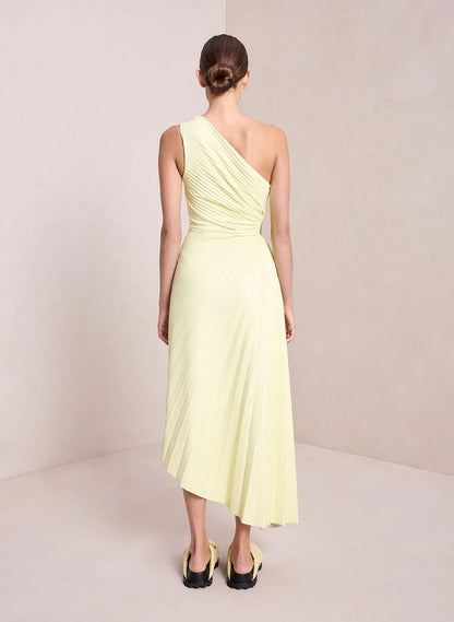 Asymmetric pleated maxi dress for women - Elegant and flowing