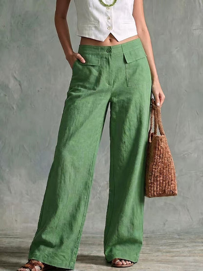 Pantalon femme uni ample a taille elastique decontractee