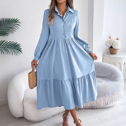 Robe Chemise à Volants Femme – Coupe Relaxed, Manches Longues Midi Élégante