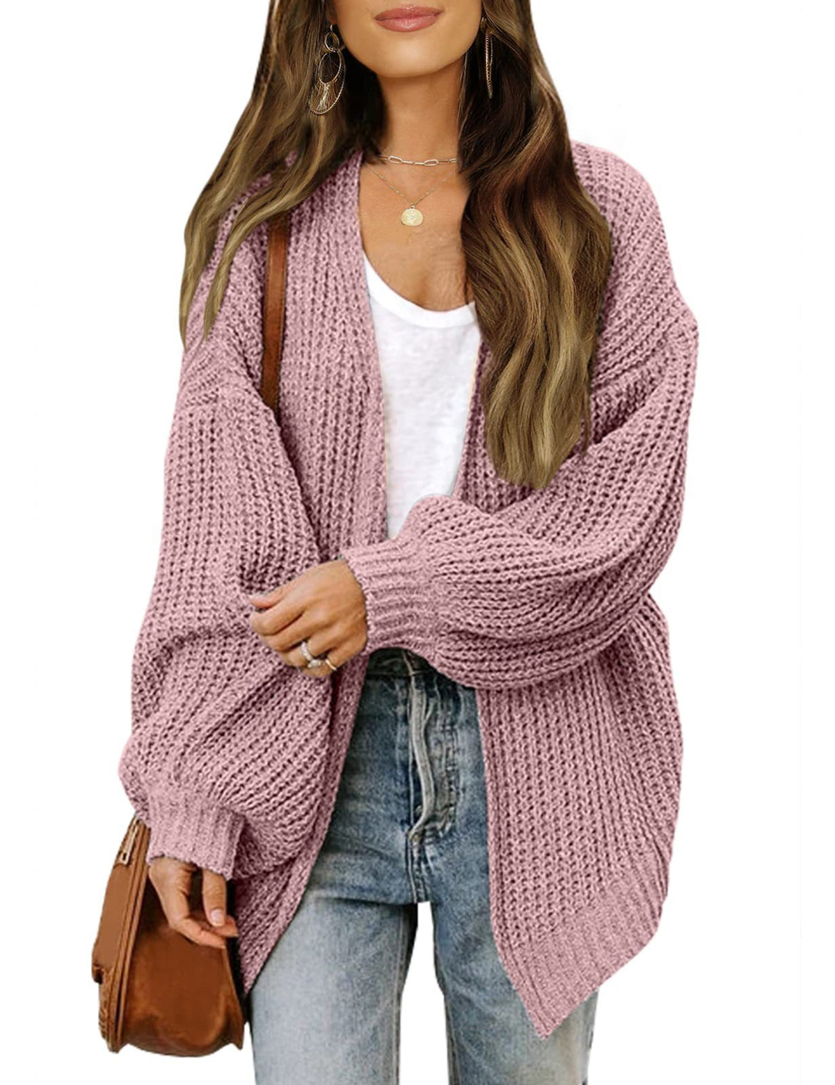 Cardigan-mantella da donna in maglia grossa – Stile oversize confortevole con maniche a lanterna