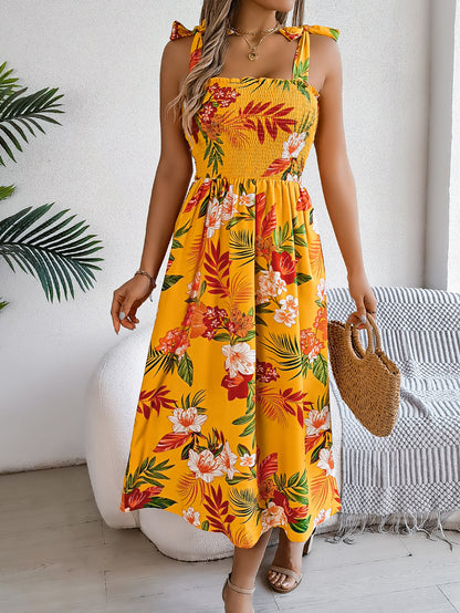 Robe Midi Corset Fleurie Femme – Tenue d’Été Élégante pour Vacances à la Plage