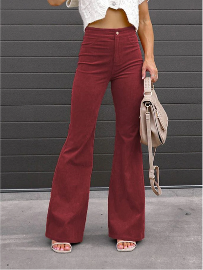 Pantalon Évasé en Velours Côtelé Rétro pour Femme – Confort Quotidien