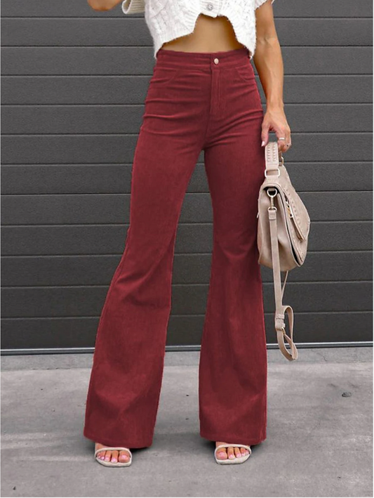 Pantalon Évasé en Velours Côtelé Rétro pour Femme – Confort Quotidien