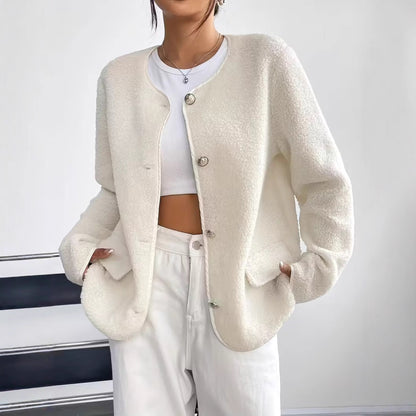 Cappotto in lana testurizzata da donna per taglie forti, ispirato a Chanel – Stile classico ed elegante