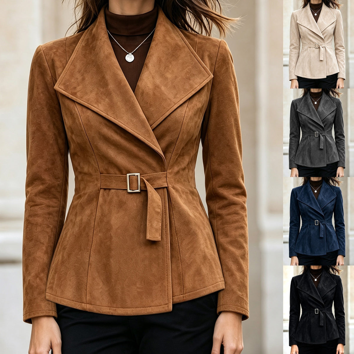Abrigo de mujer efecto ante con cuello de solapa – Elegante y moderno