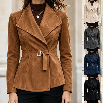 Abrigo de mujer efecto ante con cuello de solapa – Elegante y moderno