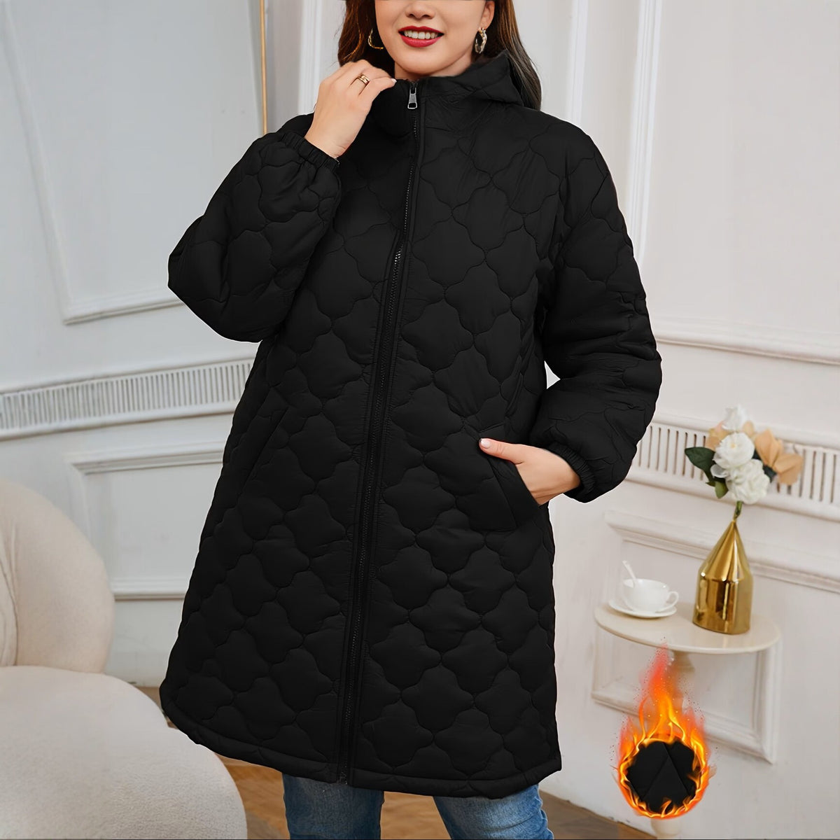 Cappotto trapuntato da donna di media lunghezza - Caldo e ampio