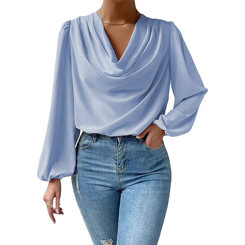 Femmes Élégante Col Cowl Chiffon Manchon ballon Chemisier - Polyvalente