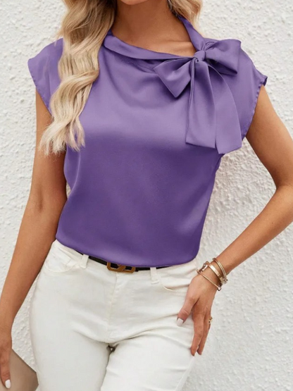 Blouse en satin pour femme avec nœud