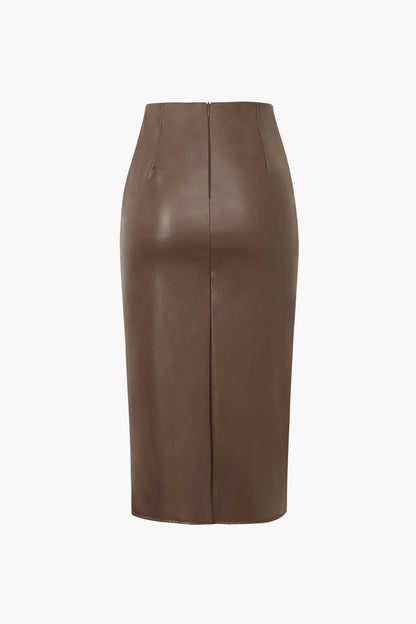 Jupe Midi en Faux Cuir pour Femme – Bodycon Élégant Asymétrique à Motif Tressé