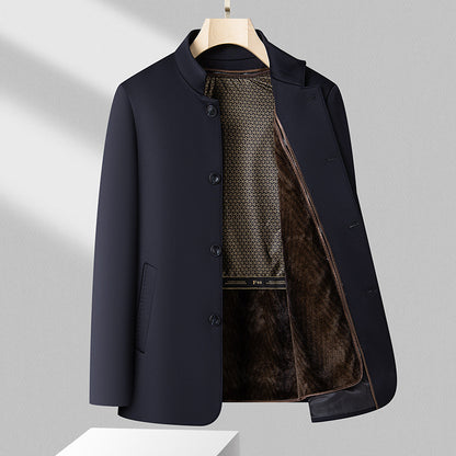 Veste mi-longue pour homme en laine mélangée – Manteau noir haut de gamme doublé de duvet amovible