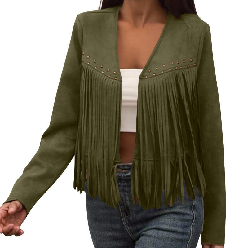 Veste femme rétro style ethnique à franges