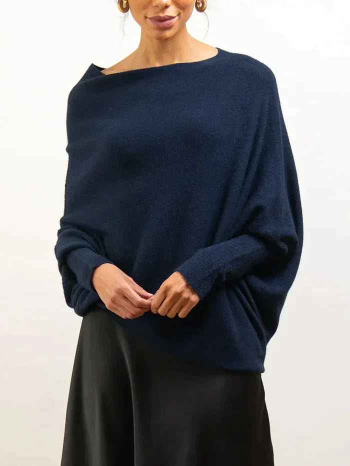 Asymmetrisk draperet damesweater - Flydende og elegant
