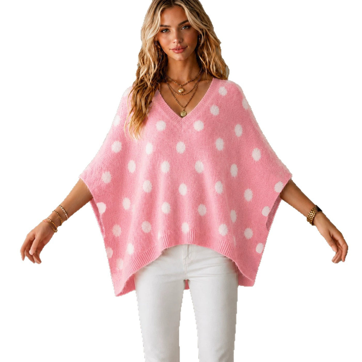 Top da donna in maglia a pois con scollo a V - Leggero e originale