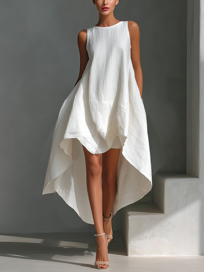 Robe midi sans manches en lin femme - Fluide et asymetrique