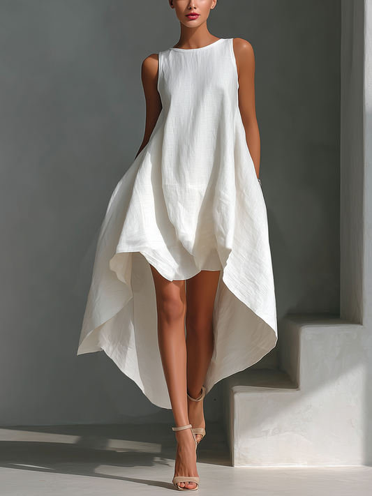 Robe midi sans manches en lin femme - Fluide et asymetrique