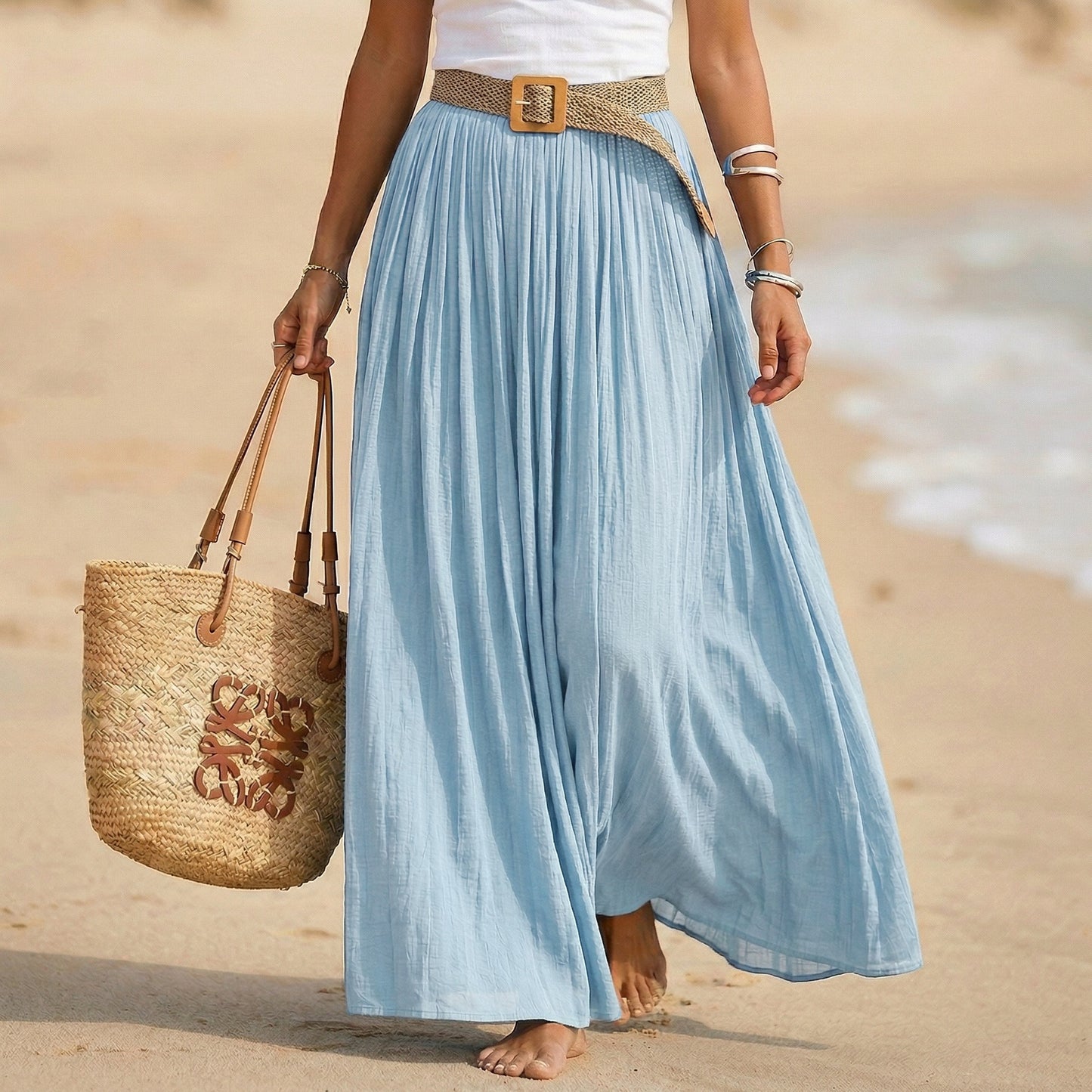 Abito maxi donna svasato con vita morbida stile spiaggia