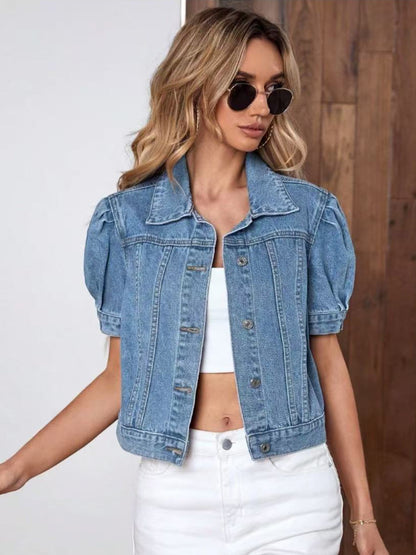 Veste en jean femme à manches bouffantes style rétro