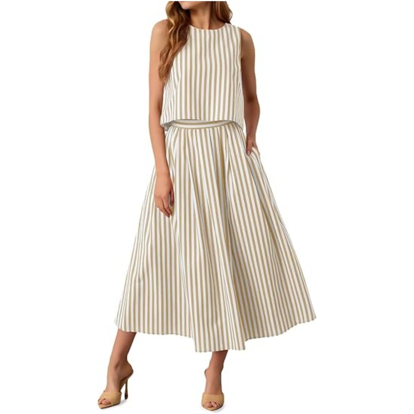 Ensemble Débardeur à Rayures pour Femme – Tenue Deux Pièces Décontractée et Tendance