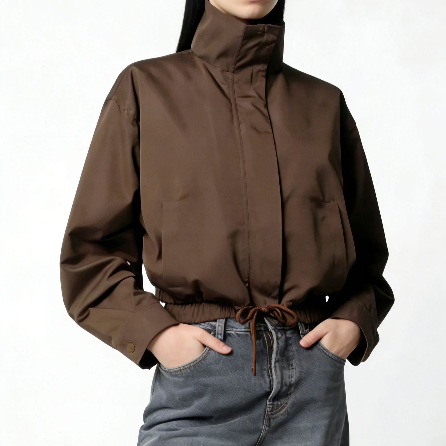 Trench femme col montant manches longues - Minimaliste et moderne
