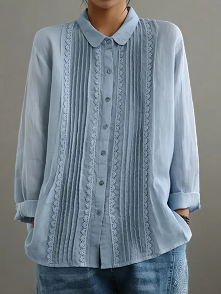 Chemise en coton et lin pour femme – Modèle estival élégant et léger, orné de dentelle