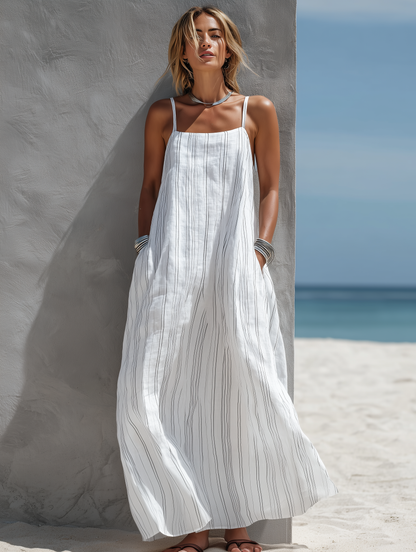 Women's Sleeveless Striped Maxi Dress - Light and Casual