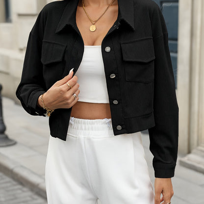 Veste Courte En Velours Côtelé Femme – Style Décontracté Automne Hiver