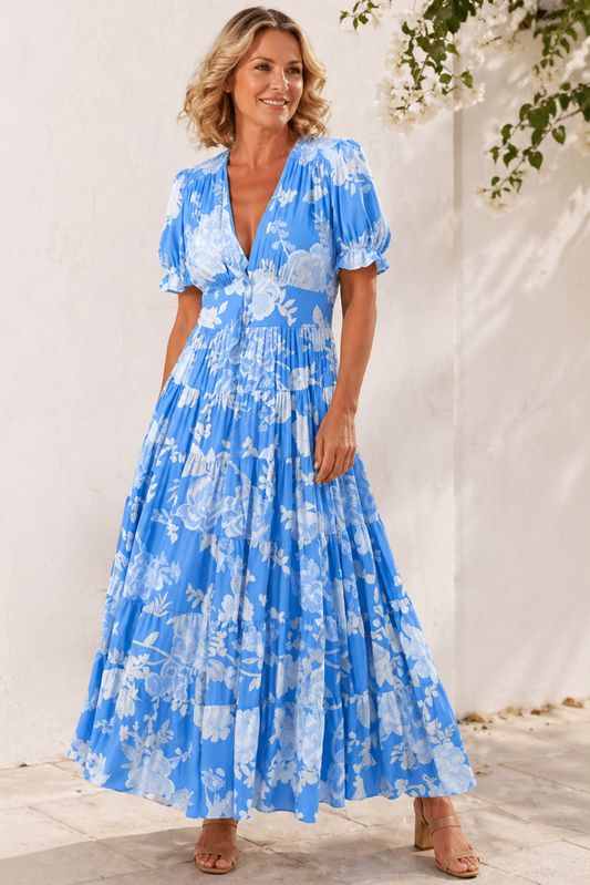 Robe maxi femme à col V – Coupe fluide et allure élégante