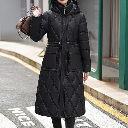 Manteau d’hiver matelassé long en A pour femme – Doudoune confortable zippée