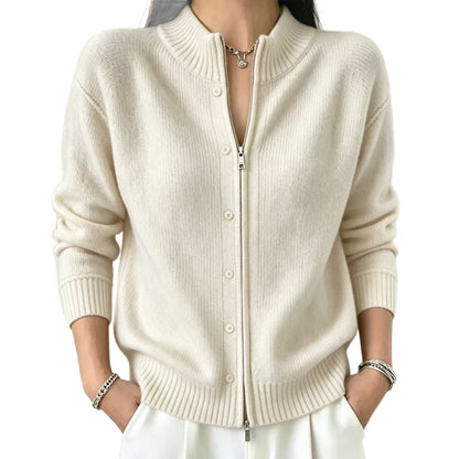 Women's zip-up crew-neck sweater - Soft and practical