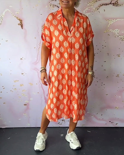 Robe Décontractée Femme Printemps – Col À Revers Manches Courtes Style Estival