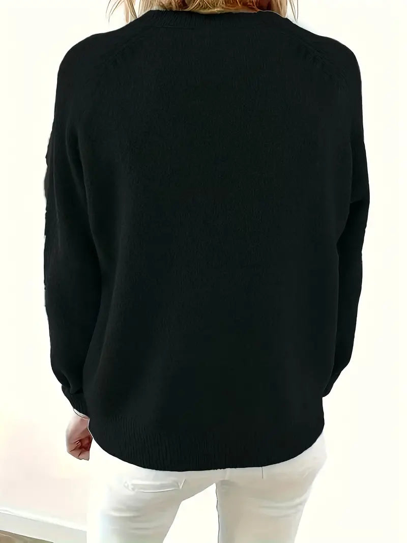 Women's crew-neck sweater with buttons - Elegant and comfortable