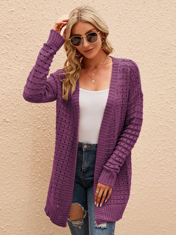 Cardigan lungo da donna in maglia traforata - Morbido e versatile