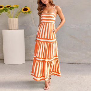 Elegant striped long summer dress – Thin straps