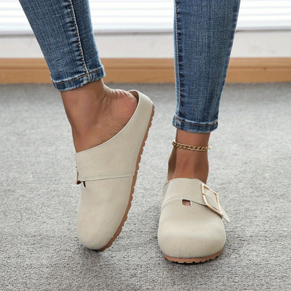 Mules à enfiler pour femmes - Tige en tissu confortable avec sangle à boucle métallique, semelle intérieure en PU doux et semelle en PVC durable - Chaussures décontractées toutes saisons, faciles à nettoyer, chaussure élégante | Confort garanti