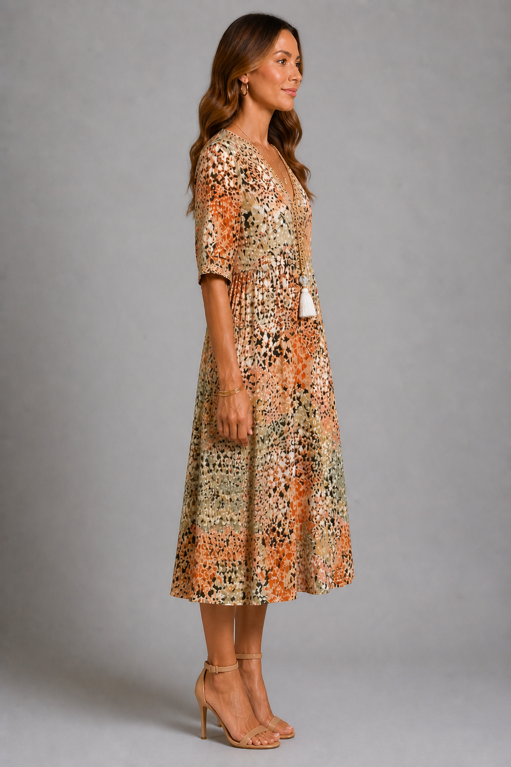 Robe beige femme a coupe fluide - Elegante et lumineuse