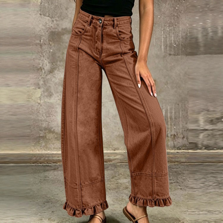 Pantalon en jean ample à jambes larges pour femme – Jean décontracté et élégant à taille haute, idéal pour un look urbain au quotidien