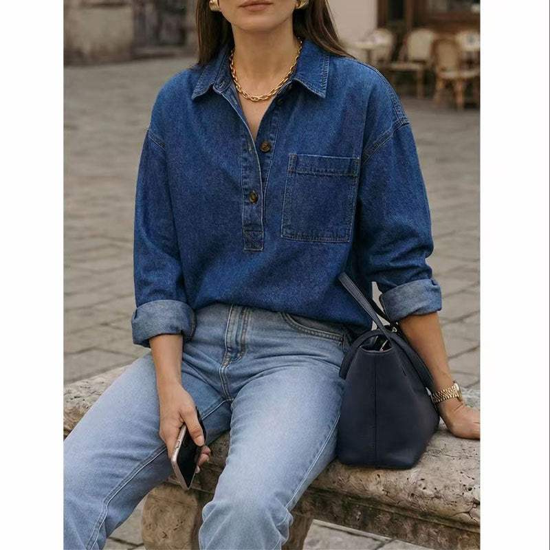 Chemise denim femme bleu delave - Vintage et decontractee