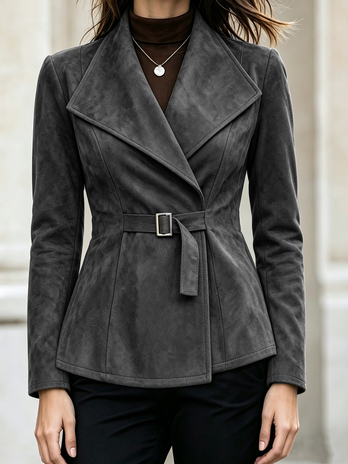 Abrigo de mujer efecto ante con cuello de solapa – Elegante y moderno