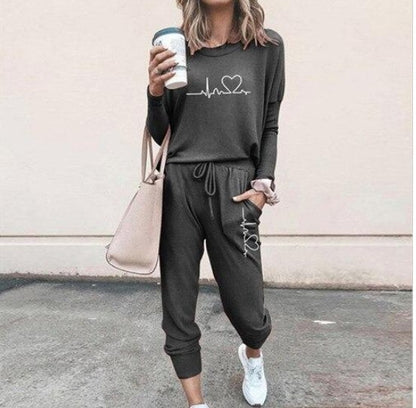 Casual Two-Piece Set for Women with Long Sleeves – Sweater Top and Drawstring Pants