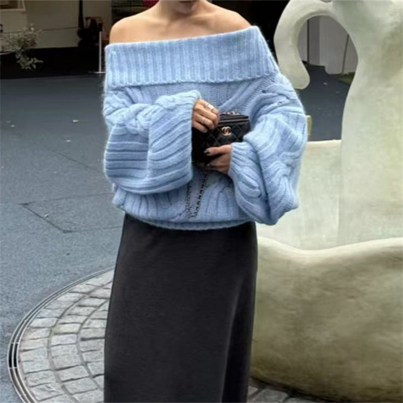 Pull femme en maille effet vison synthétique épaules dénudées – Style doux, douillet et élégant