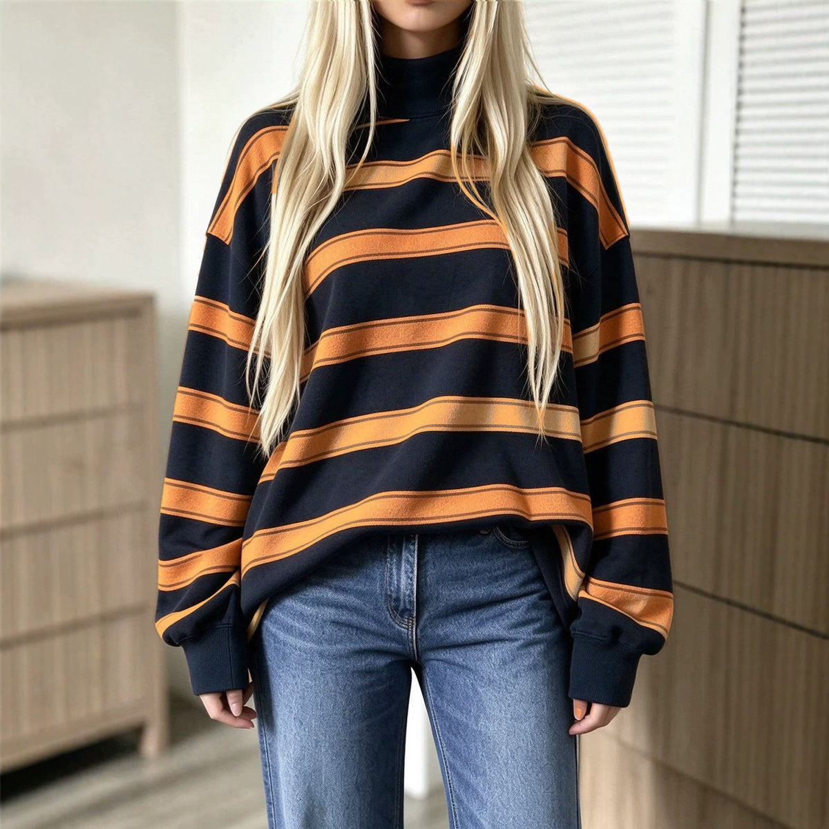 Sweatshirt femme imprimé à rayures – Décontracté et tendance
