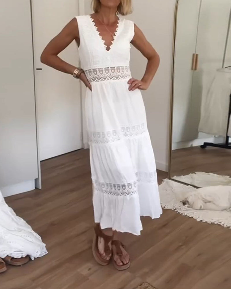 Robe longue Stella en dentelle blanche bohème chic