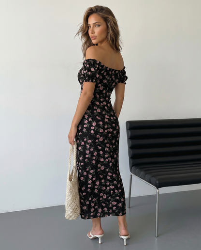 Robe maxi fleurie femme epaules denudees - Romantique et elegante