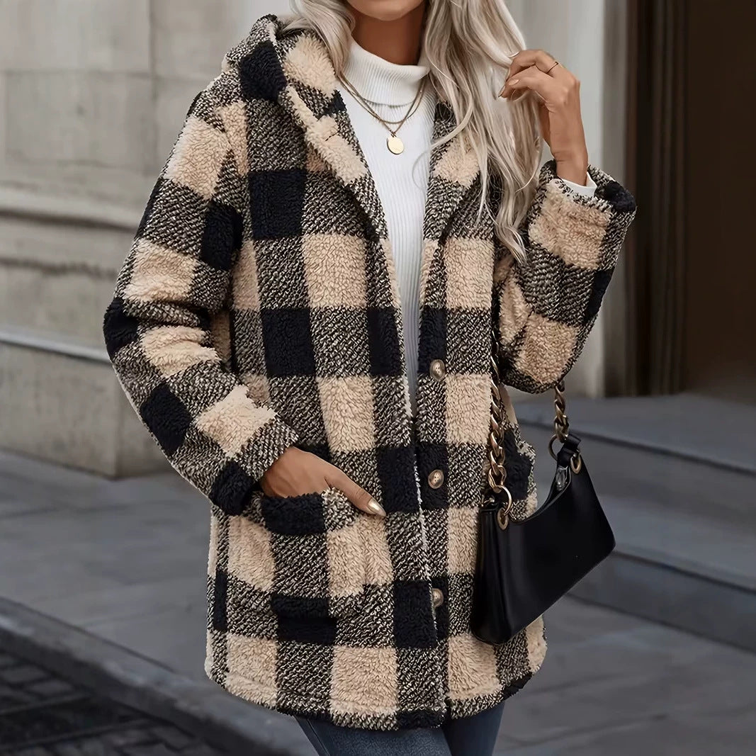 Cappotto da donna a quadri con tasche - Caldo e rétro