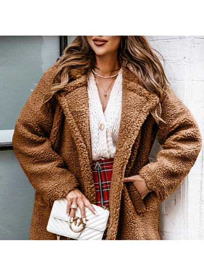 Women's Plush-Effect Top - Lapel Collar and Long Sleeves