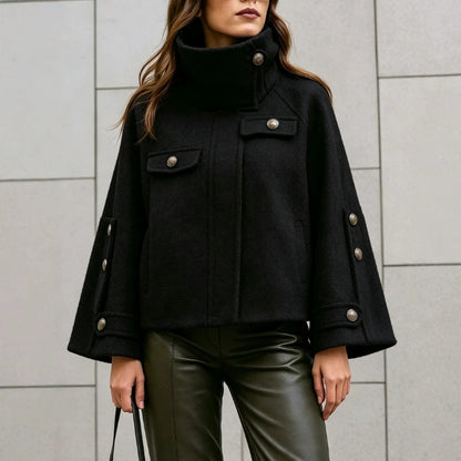 Manteau court femme ample a col montant - Elegant et chaud