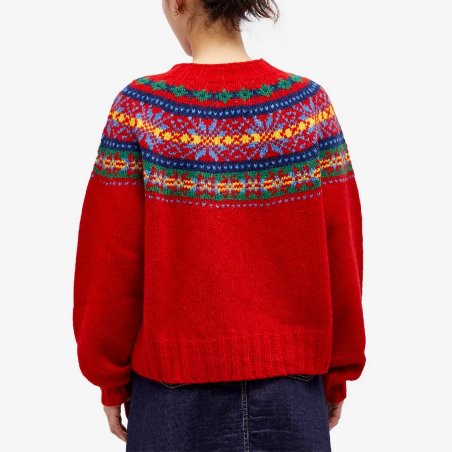 Pull vintage Fair Isle rouge pour femme – Maille épaisse confortable