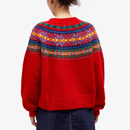 Pull vintage Fair Isle rouge pour femme – Maille épaisse confortable