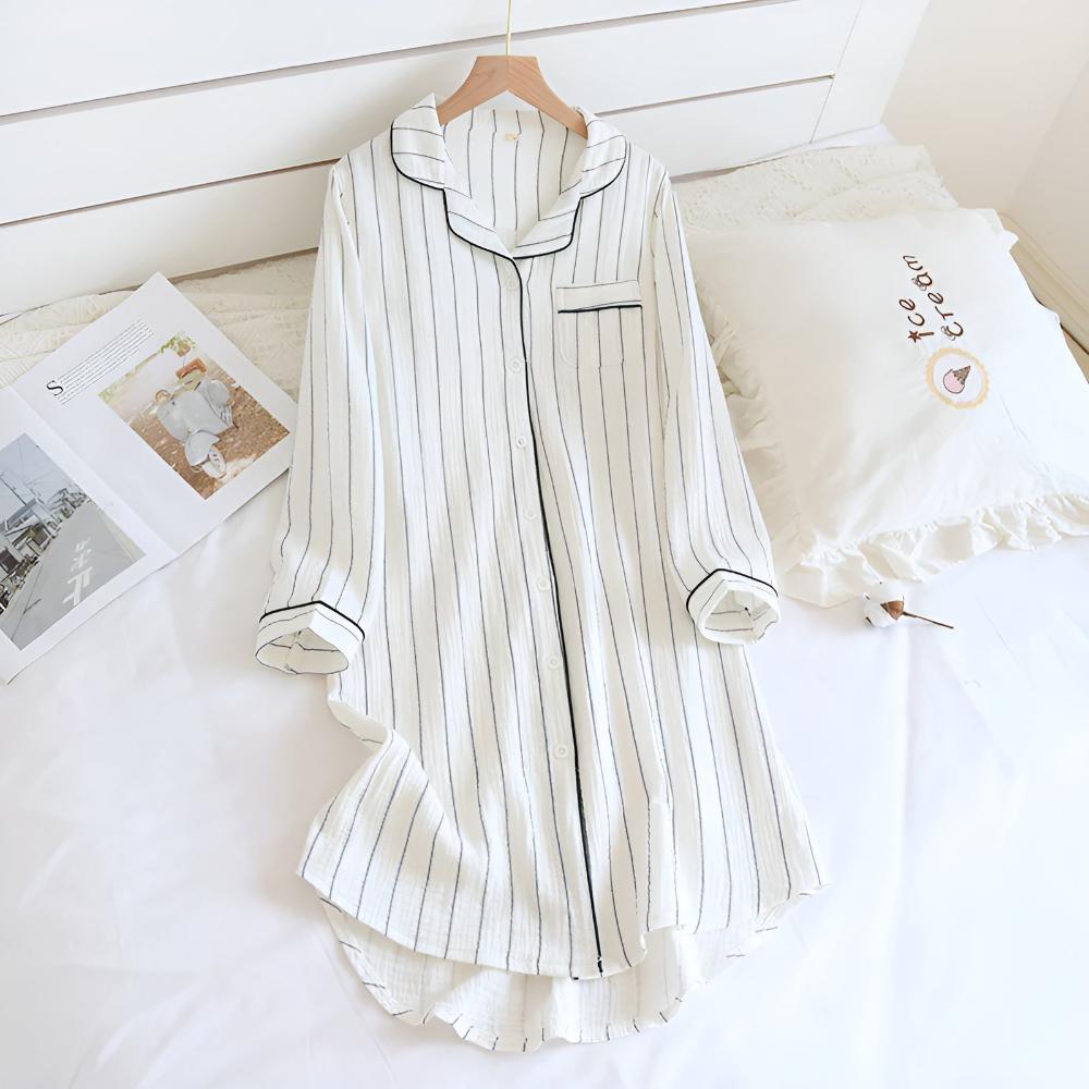 Chemise de Nuit en Coton Rayures Pastel